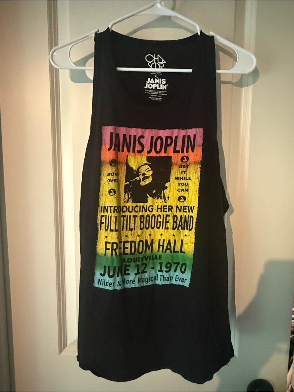 Janis Joplin Black Tank Top with Rainbow Poster Graphic